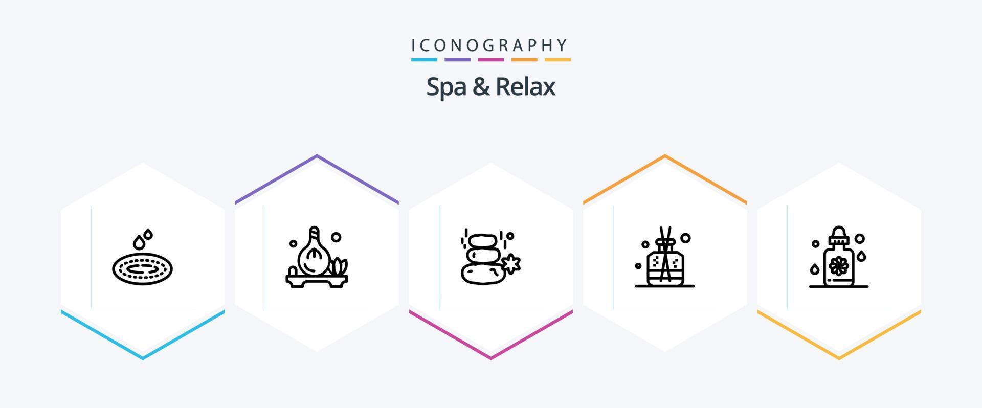 spa och koppla av 25 linje ikon packa Inklusive arom . sten. spa . fyrkant . sten vektor