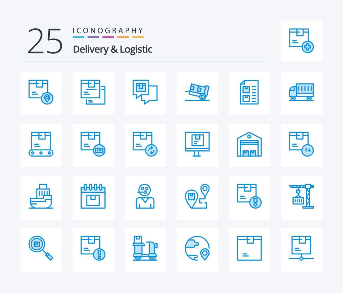 Lieferung und Logistik 25 blaues Symbolpaket inklusive Logistik. Lieferung. Logistik. Versand. Rückmeldung vektor