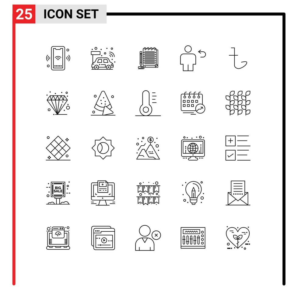 uppsättning av 25 modern ui ikoner symboler tecken för lämna tillbaka kropp smart tillbaka ny redigerbar vektor design element