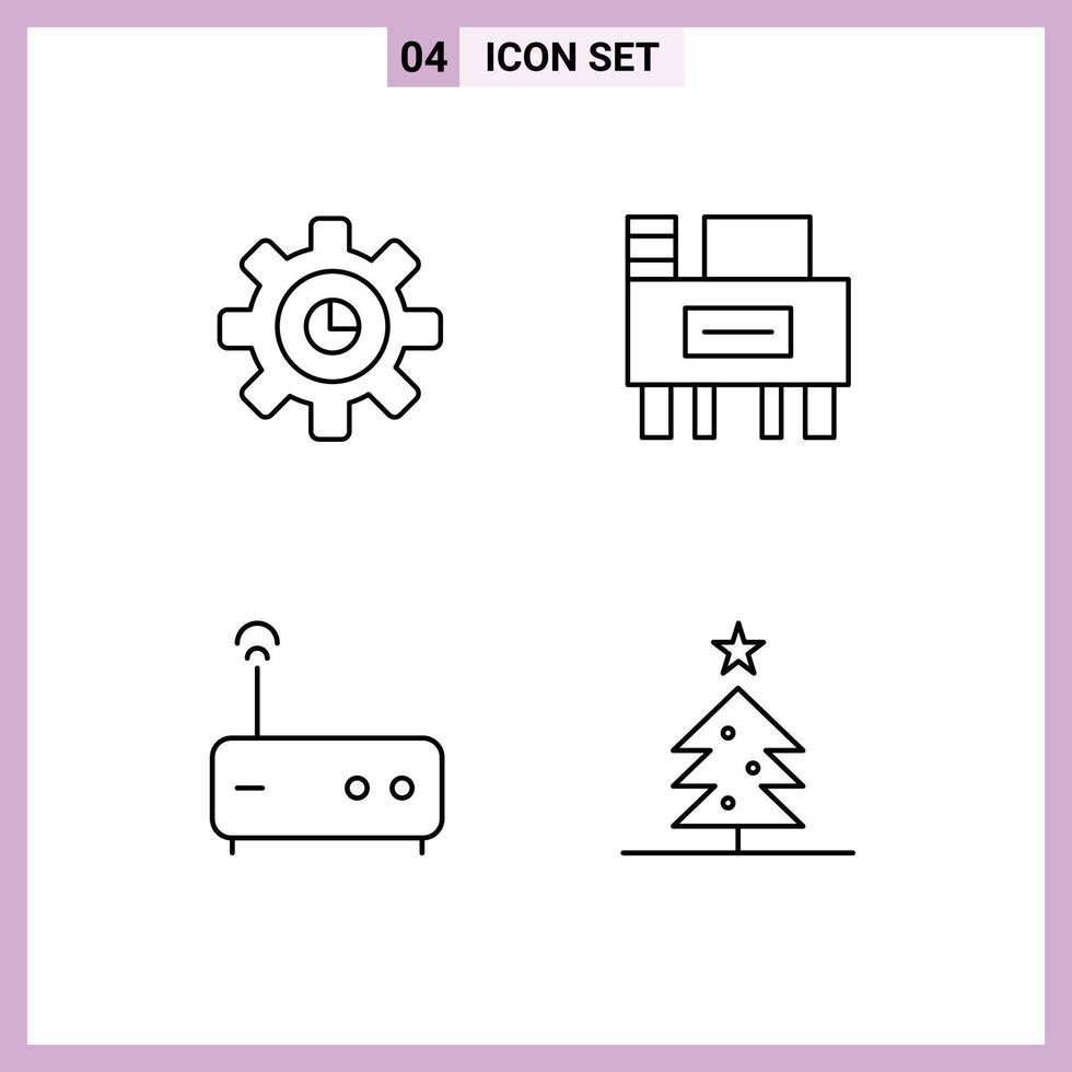 mobile schnittstellenlinie satz von 4 piktogrammen von graph router einstellung schule weihnachten editierbare vektordesignelemente vektor