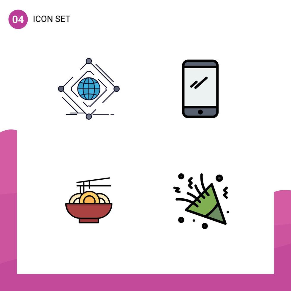 4 universelle, gefüllte, flache Farbzeichensymbole von komplexen iPhone-Netz-Smartphone-Lebensmittel-editierbaren Vektordesign-Elementen vektor