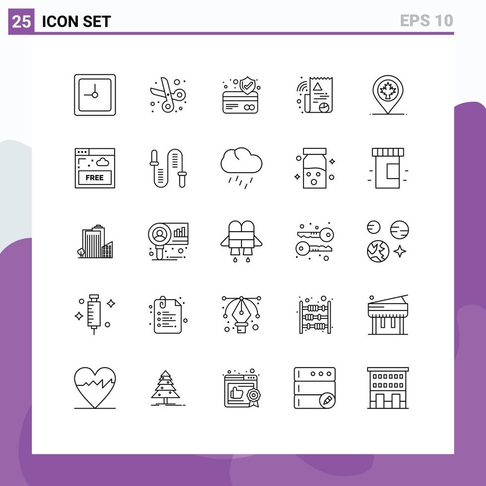 Aktienvektor-Icon-Pack mit 25 Zeilenzeichen und Symbolen für den Zugriff auf Kanada-Kartenschutz-Standortdatei editierbare Vektordesign-Elemente vektor
