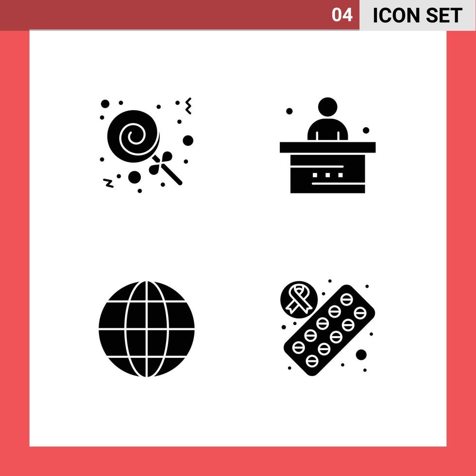 universell ikon symboler grupp av 4 modern fast glyfer av godis global klassrum studerande skola redigerbar vektor design element