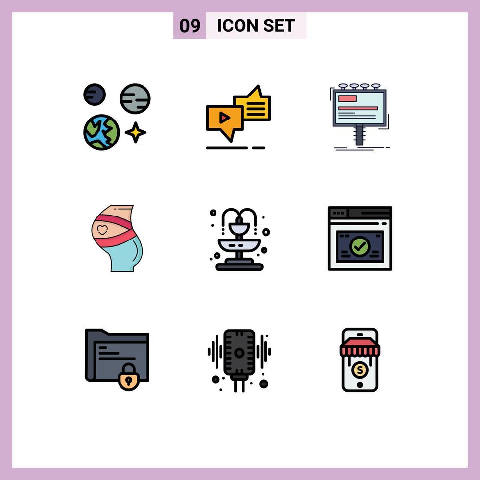 moderner Satz von 9 gefüllten flachen Farben und Symbolen wie bearbeitbare Vektordesign-Elemente für schwangere Sicherheitssprechgürtel-Werbetafeln vektor