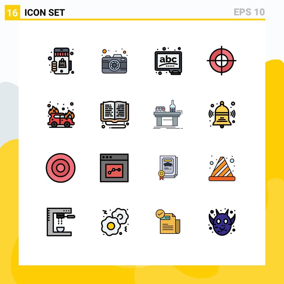 satz von 16 modernen ui-symbolen symbolzeichen für feuerwehrauto abc mark ziel editierbare kreative vektordesignelemente vektor