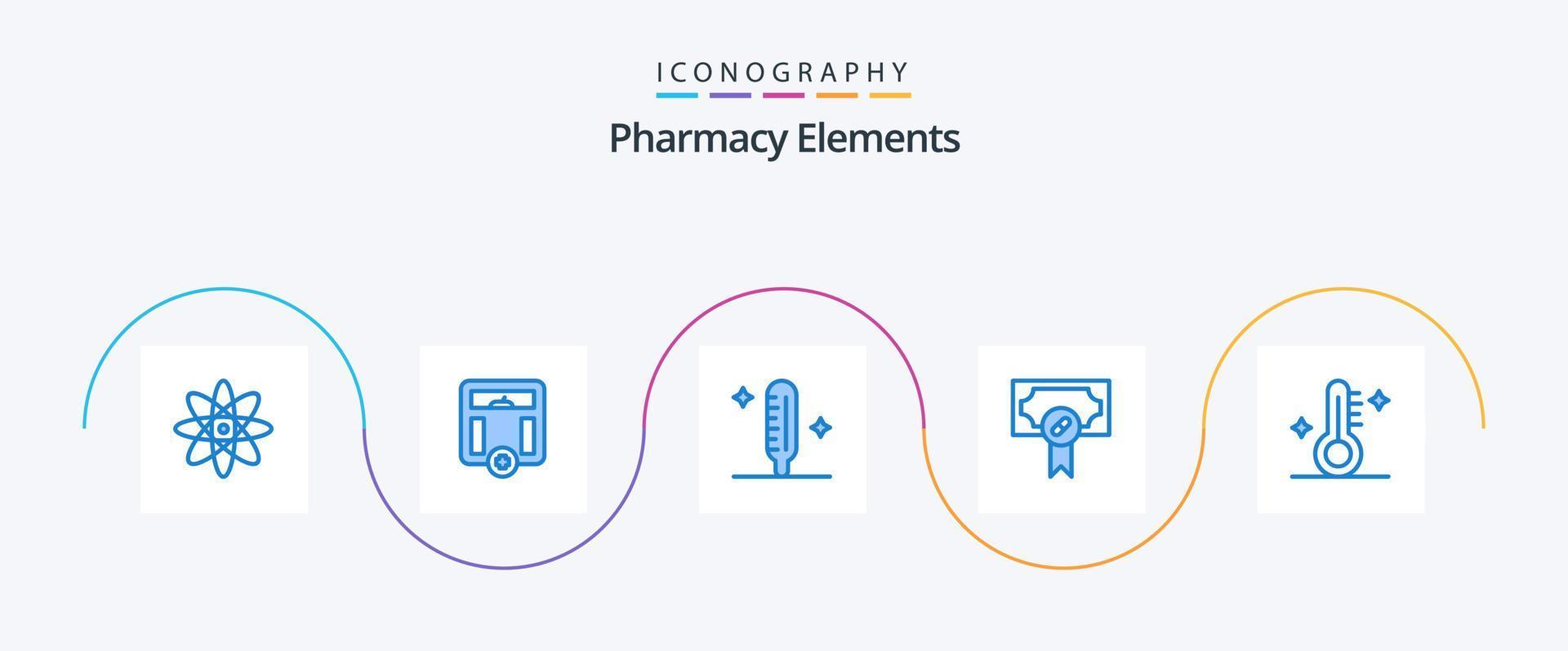 apotek element blå 5 ikon packa Inklusive termometer. medicinsk. feber. pris. sjukhus vektor