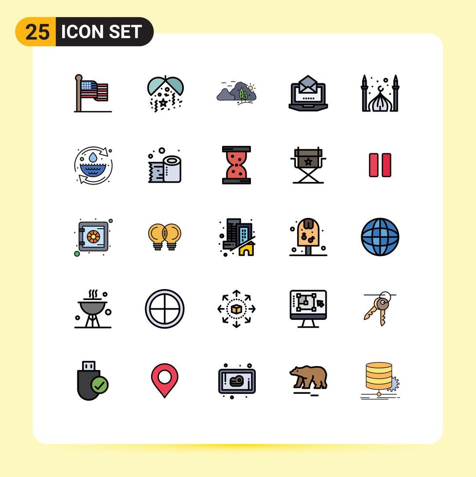 25 tematiska vektor fylld linje platt färger och redigerbar symboler av masjid öppen landskap post server redigerbar vektor design element