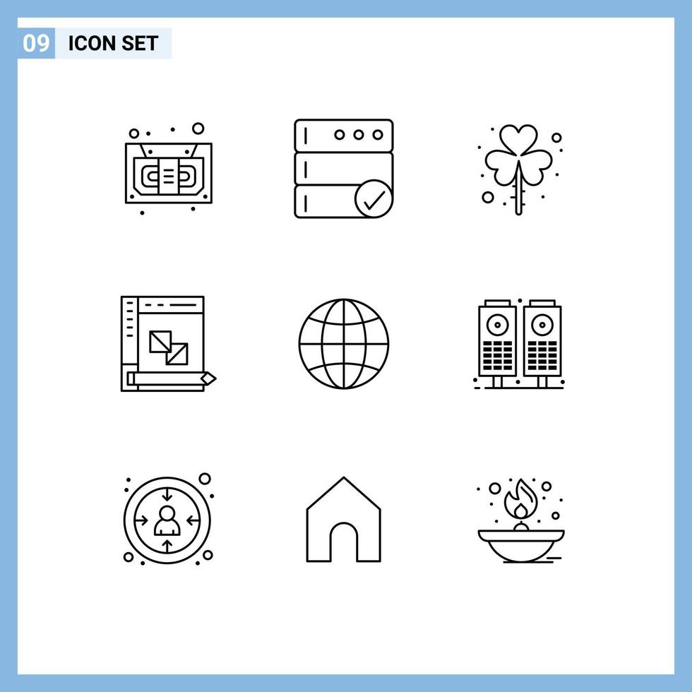 Aktienvektor-Icon-Pack mit 9 Zeilenzeichen und Symbolen für die Codierung editierbarer Vektordesign-Elemente des Globus-Panel-Blatts vektor