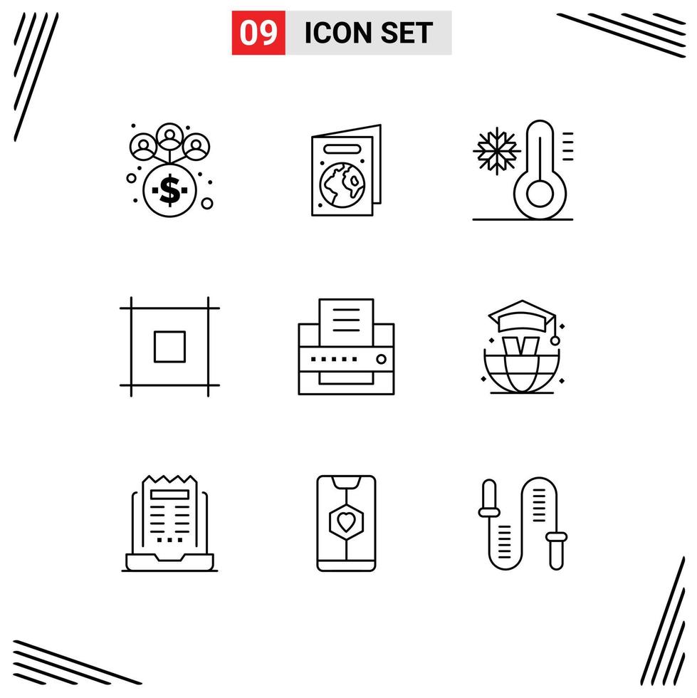9 kreativ ikoner modern tecken och symboler av utbildning kontor snö fax webb redigerbar vektor design element