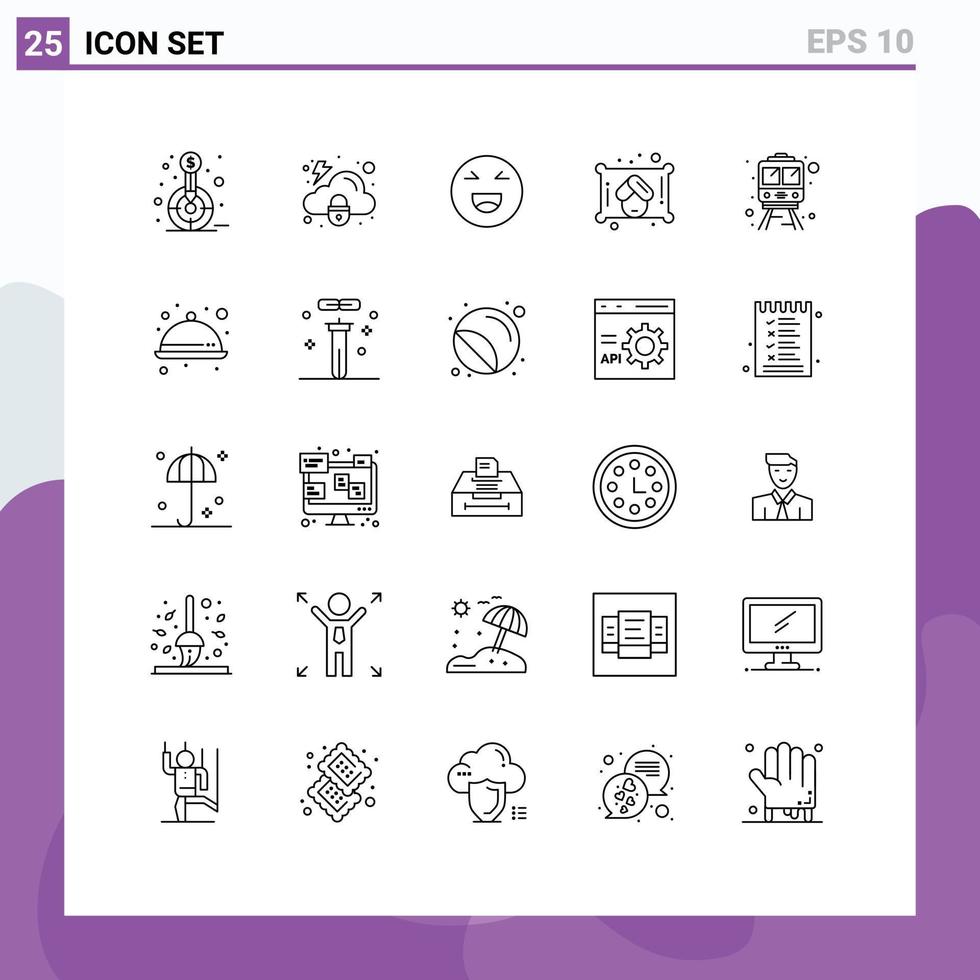 25 kreative Symbole moderne Zeichen und Symbole des Zugsauna-Sicherheitstuchs glücklich editierbare Vektordesign-Elemente vektor