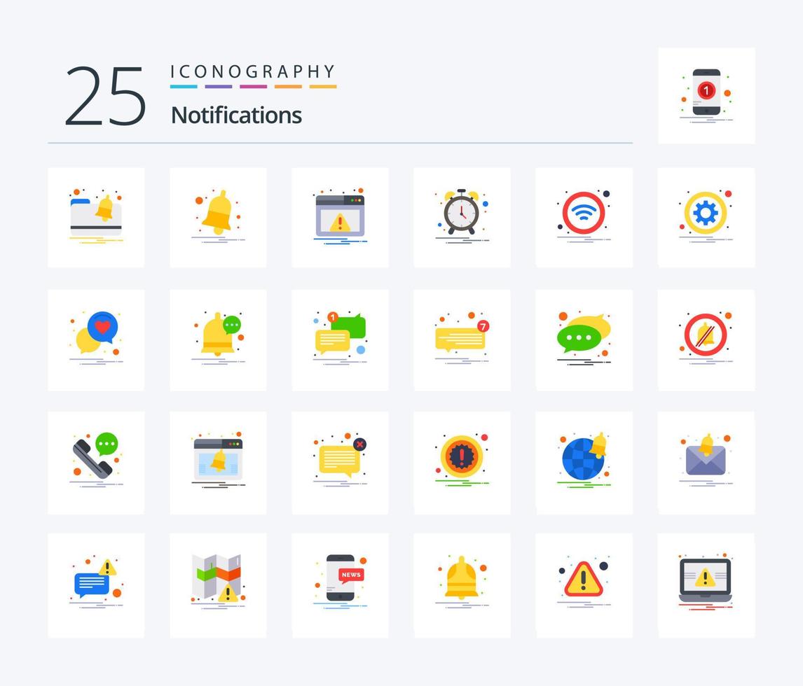 aviseringar 25 platt Färg ikon packa Inklusive tecken. wifi. varna. teknologi. klocka vektor