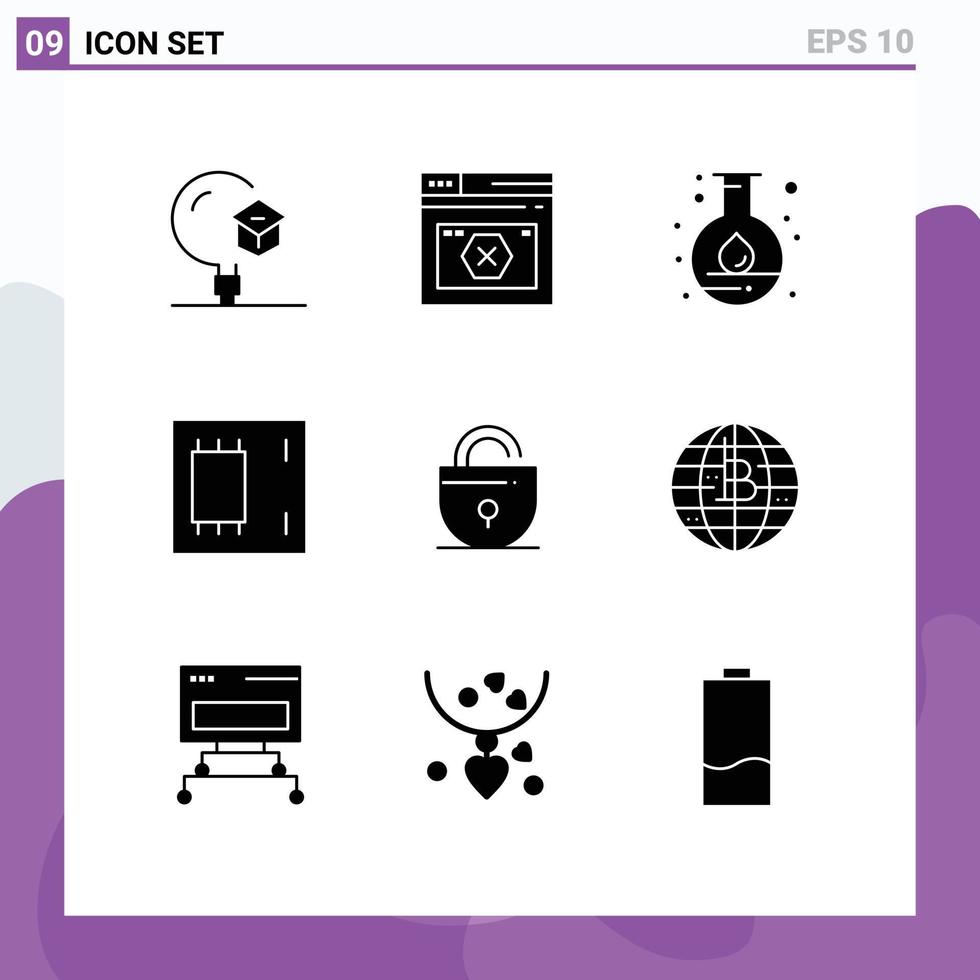 moderner Satz von 9 soliden Glyphen und Symbolen wie Mainboard-Geräten Website Chip Lab editierbare Vektordesign-Elemente vektor