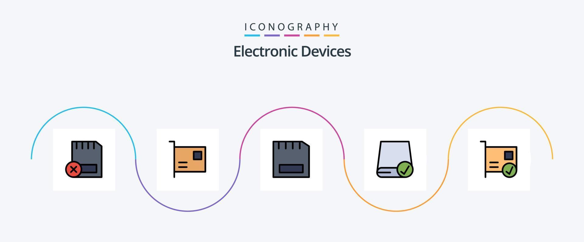 gerätezeile gefüllt flach 5 icon pack einschließlich verbunden. Karte. Gerät. Gerät. Geräte vektor