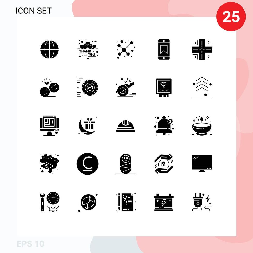 uppsättning av 25 vektor fast glyfer på rutnät för server datacenter molekyl databas enhet redigerbar vektor design element