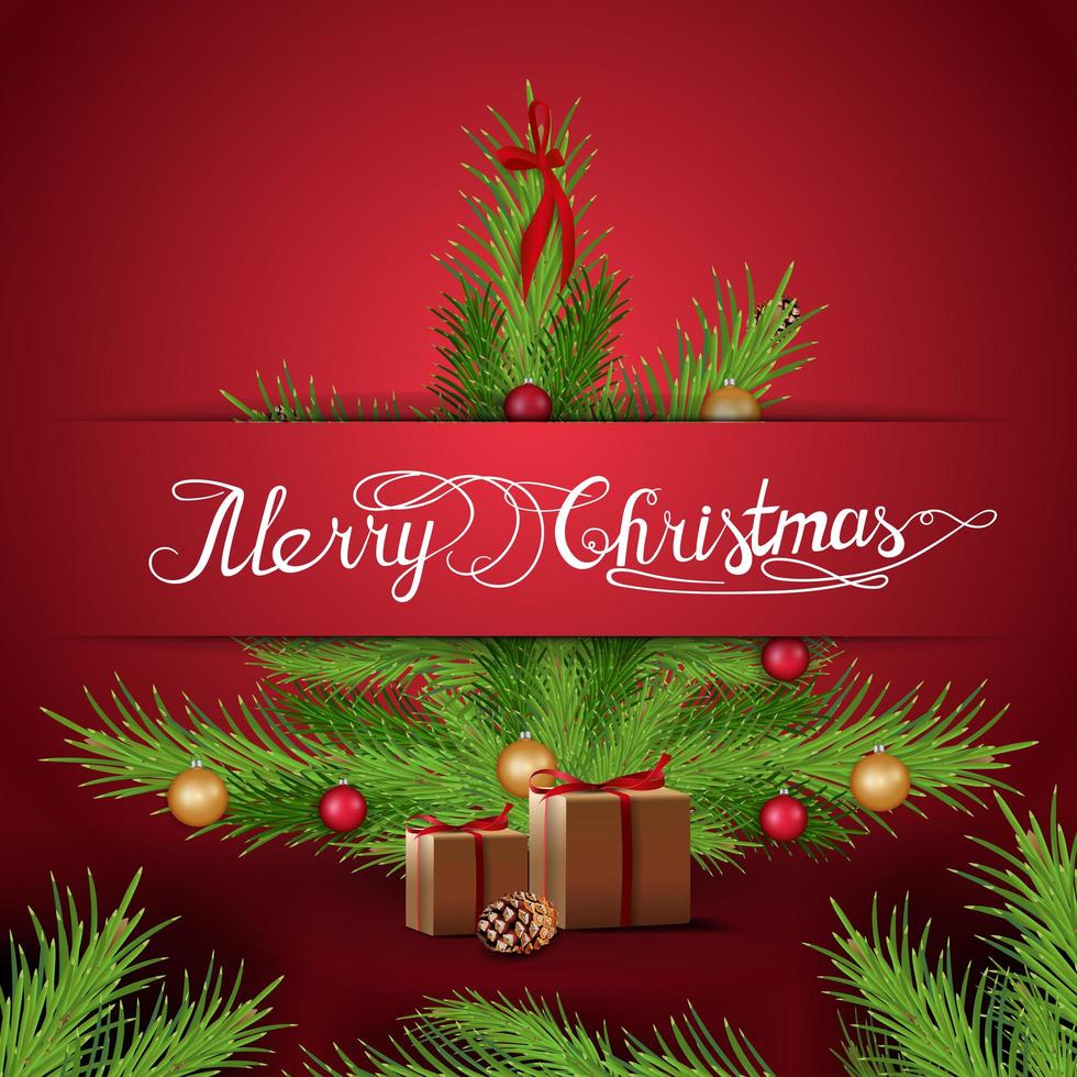 Frohe Weihnachten Rote Postkarte Mit Weihnachtsbaum Mit Geschenken Download Kostenlos Vector Clipart Graphics Vektorgrafiken Und Design Vorlagen