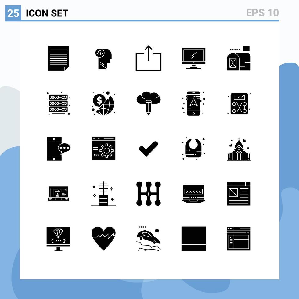25 universelle solide Glyphenzeichen Symbole des PC-Geräts Mind Monitor senden editierbare Vektordesign-Elemente vektor