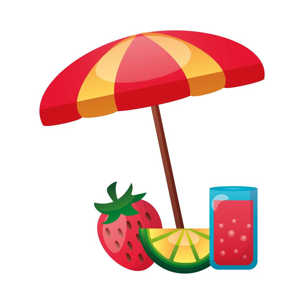 Erdbeere, Zitrone und Saft mit Regenschirmvektorentwurf vektor