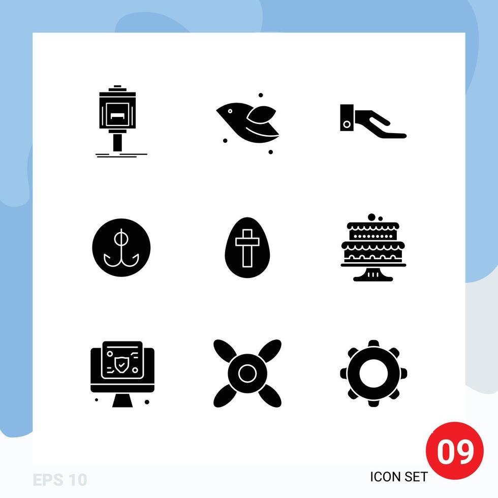 Stock Vector Icon Pack mit 9 Zeilenzeichen und Symbolen für Ostersport Spring Hook Decoy editierbare Vektordesign-Elemente