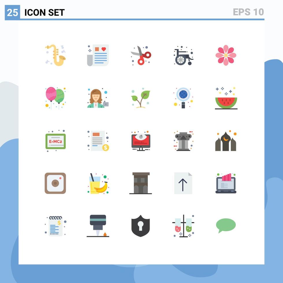25 flache Farbpakete für die Benutzeroberfläche mit modernen Zeichen und Symbolen von medizinischen editierbaren Vektordesign-Elementen für Rollstuhlfahrer vektor