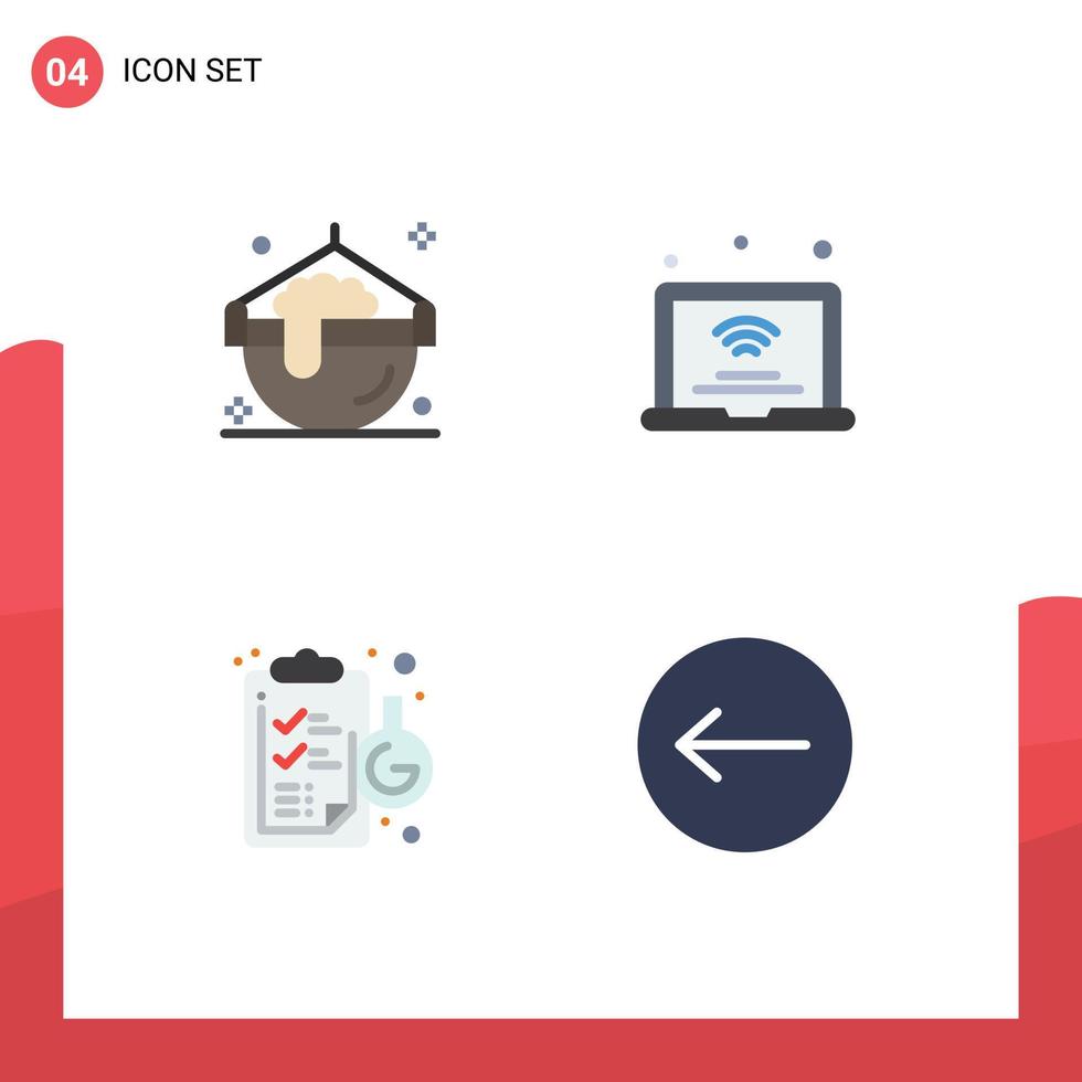 Lager Vektor Icon Pack mit 4 Zeilen Zeichen und Symbolen für Koch Zwischenablage Topf Internet der Dinge Kolben editierbare Vektordesign-Elemente
