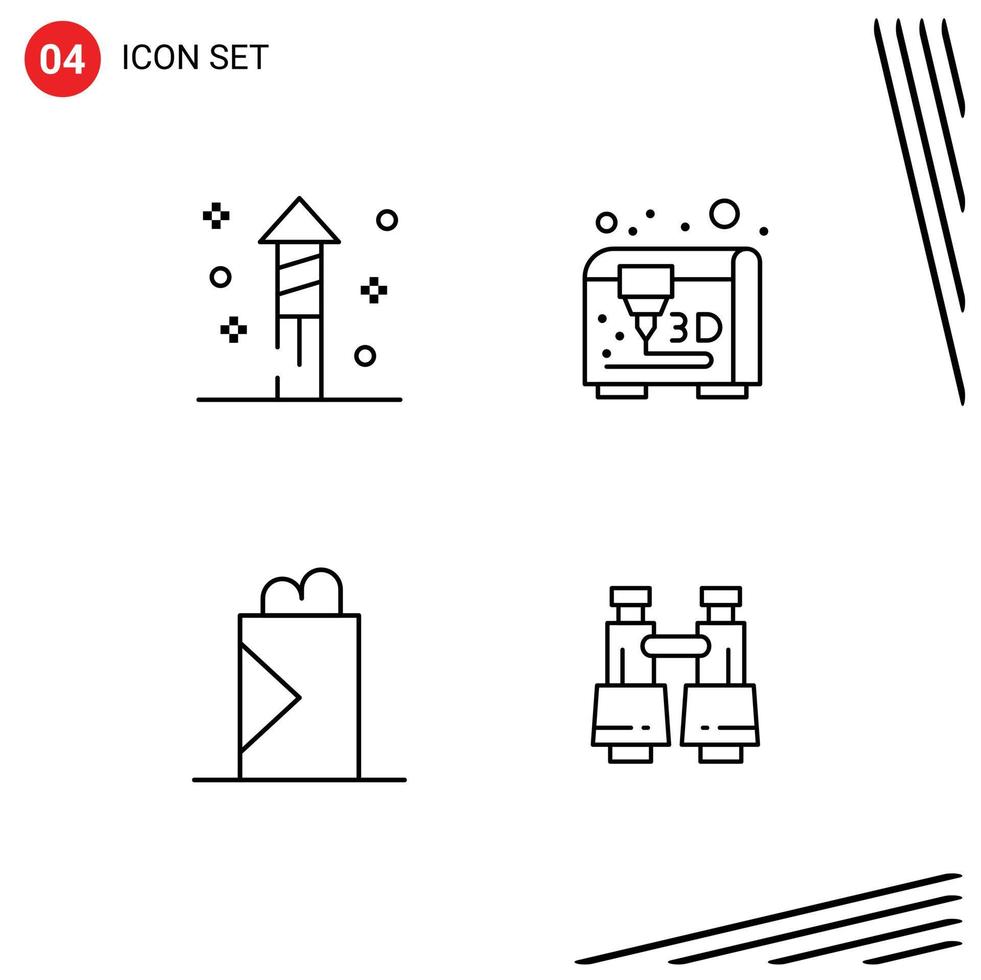 uppsättning av 4 modern ui ikoner symboler tecken för fyrverkeri fält glasögon modellering snabb mat syn redigerbar vektor design element