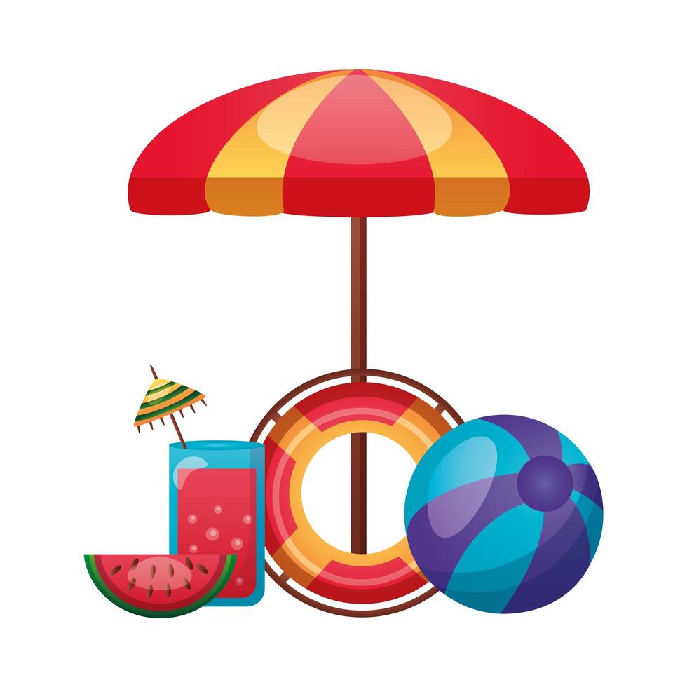 paraply, flottör, boll, juice och vattenmelon vektor design