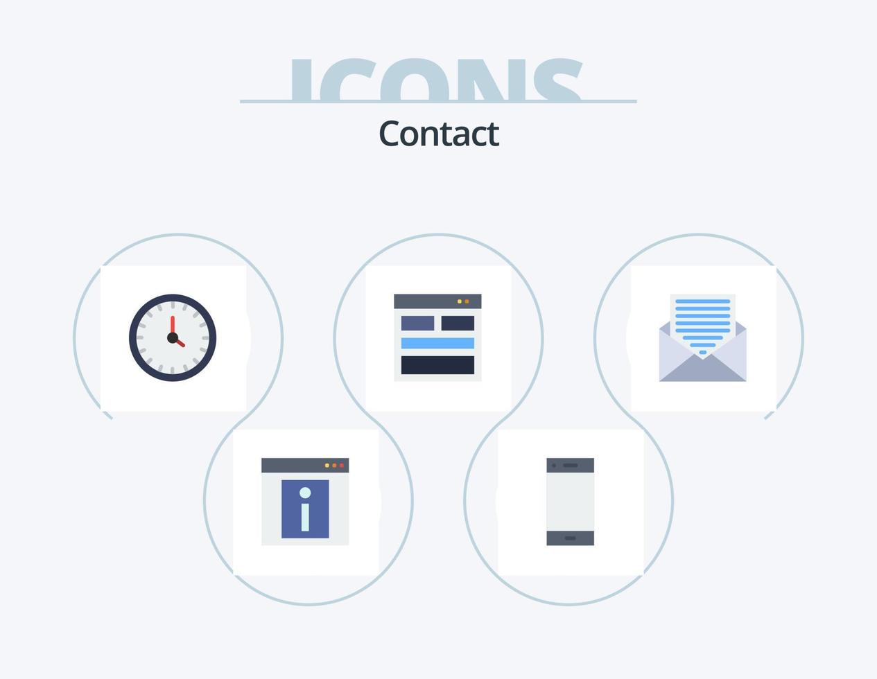 Kontakt platt ikon packa 5 ikon design. Kontakt oss. kommunikation. ringa. tid. Kontakt vektor