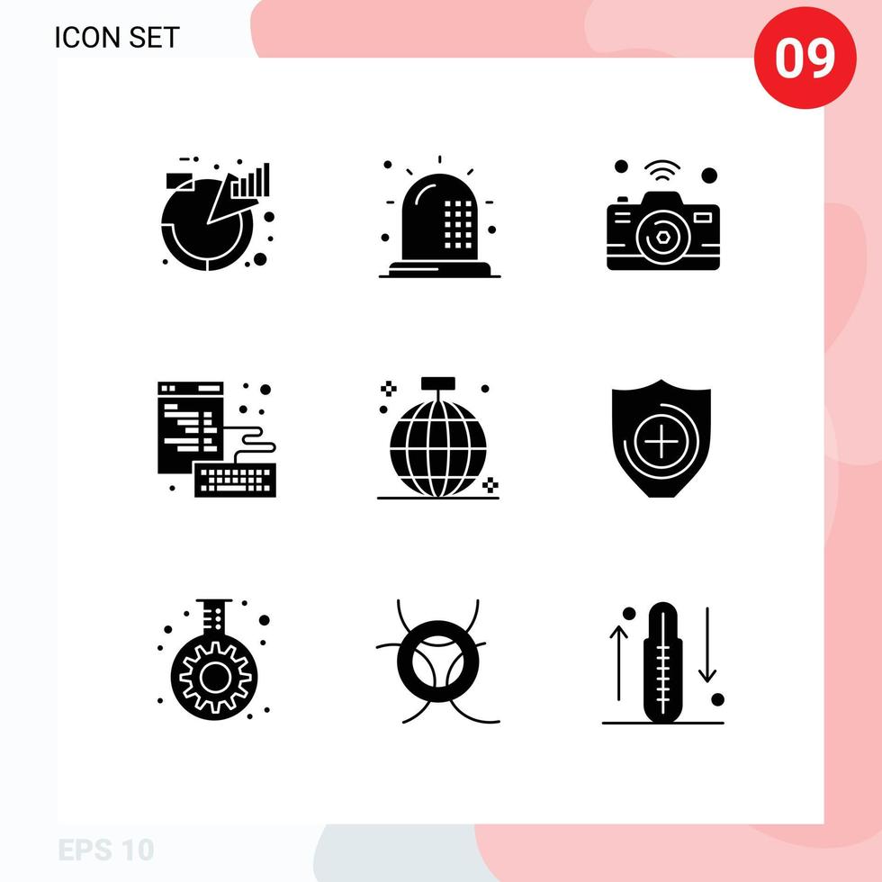 modern uppsättning av 9 fast glyfer och symboler sådan som utveckling browser form wiFi internet redigerbar vektor design element