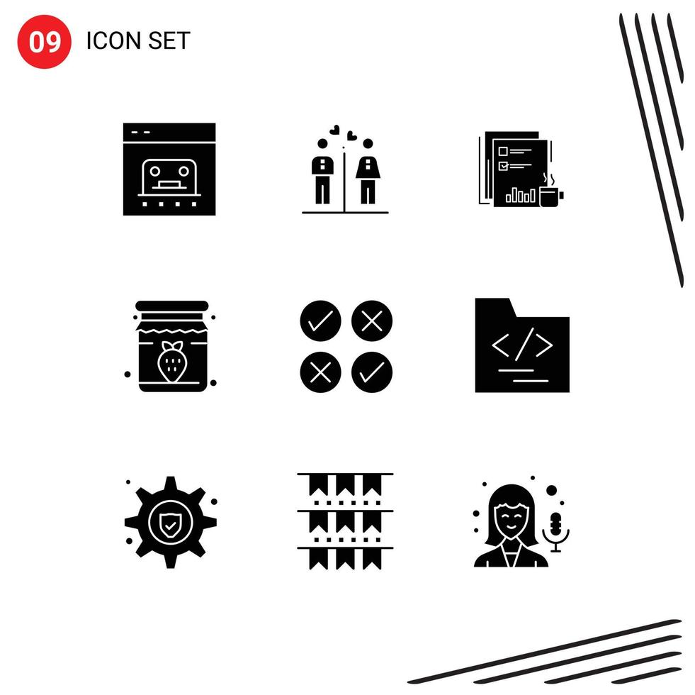 solides Glyphenpaket mit 9 universellen Symbolen für Marmeladenzeitungen Junge Zeitungsmarkt editierbare Vektordesign-Elemente vektor