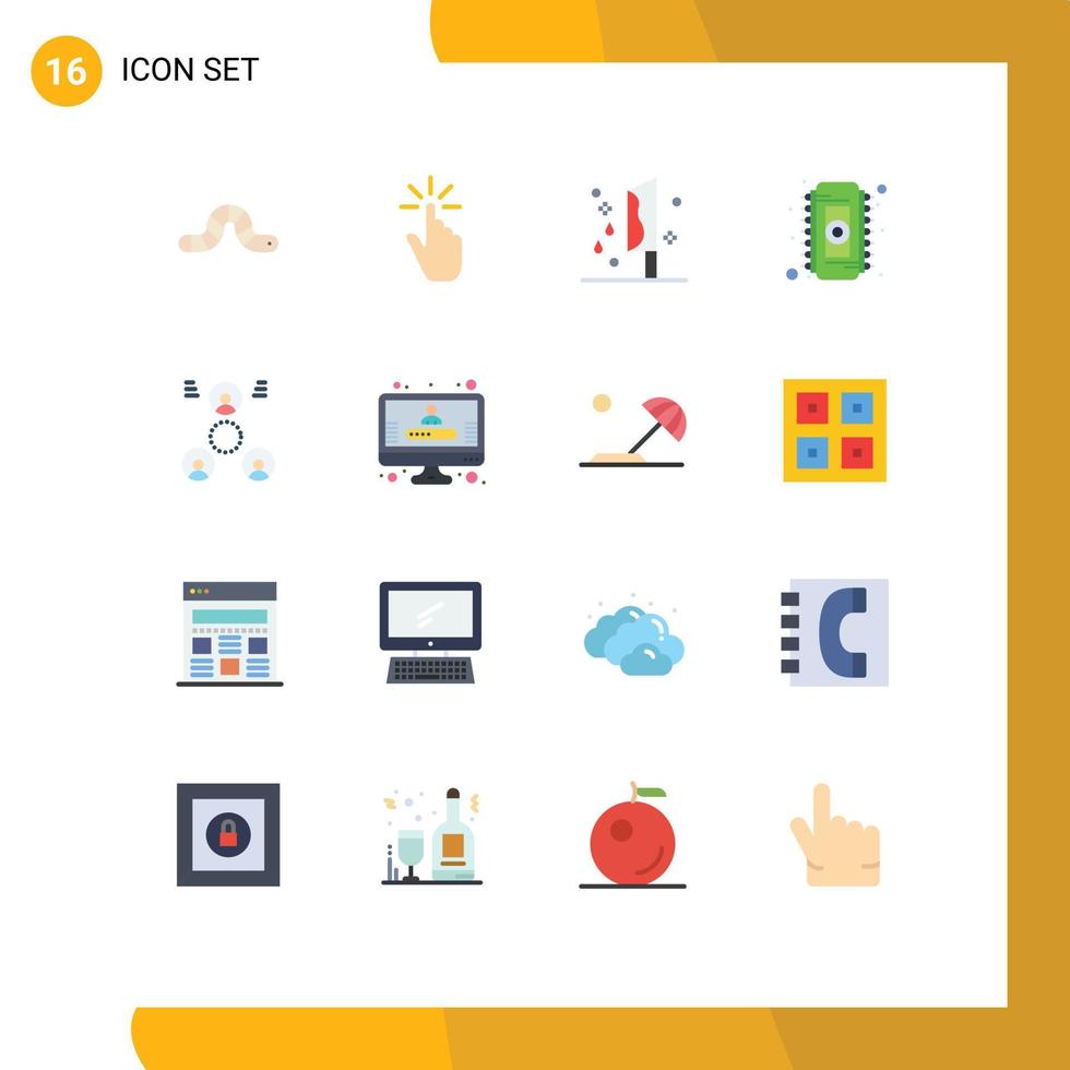 16 flache Farbpakete für die Benutzeroberfläche mit modernen Zeichen und Symbolen des Memory-Chip-Handmord-Horrors, editierbares Paket kreativer Vektordesign-Elemente vektor