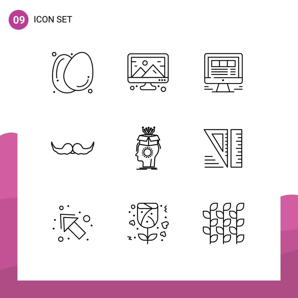 Gliederungspaket mit 9 universellen Symbolen von Männern Movember Browser Hipster Web editierbare Vektordesign-Elemente vektor
