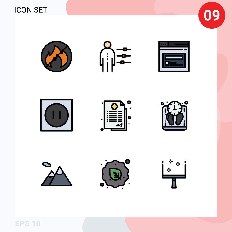 Satz von 9 kommerziellen Filledline-Flachfarbpaketen für Vertragstechnologie Internet moderne Geräte editierbare Vektordesign-Elemente vektor