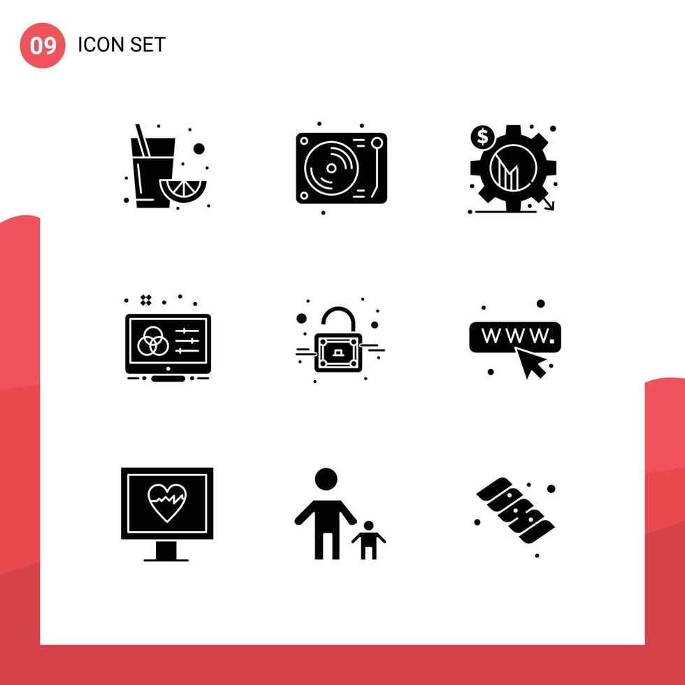 uppsättning av 9 modern ui ikoner symboler tecken för låsa kontrollera företag Färg schema kreativ redigerbar vektor design element