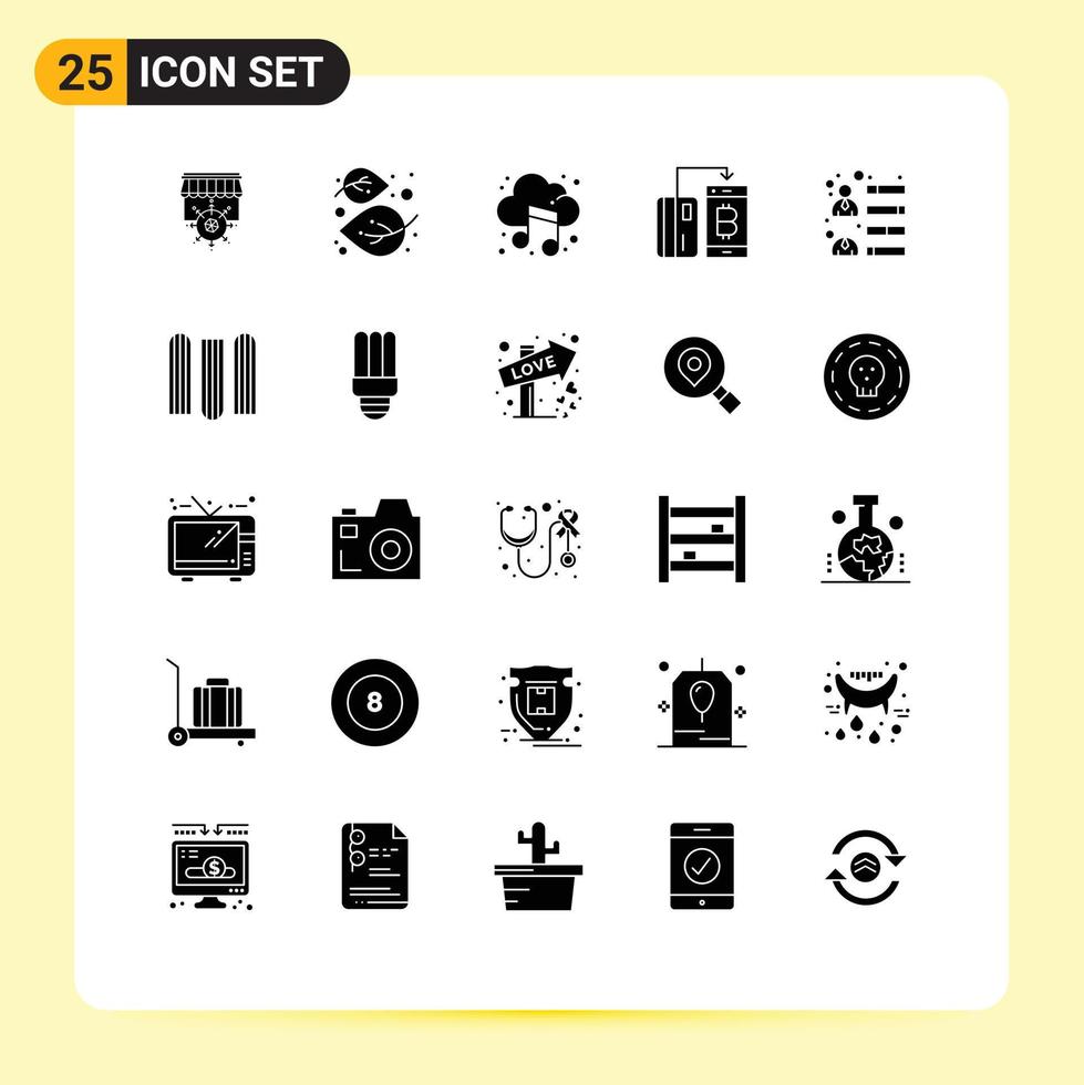 25 solide Glyphenpackung der Benutzeroberfläche mit modernen Zeichen und Symbolen der digitalen Baumwährung für die Zahlung, editierbare Vektordesignelemente vektor