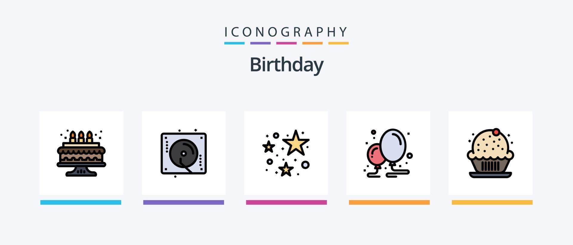 Geburtstagszeile gefüllt 5 Icon Pack inklusive Einladung. Geburtstag. Süss. Gruppe. Musik. kreatives Symboldesign vektor