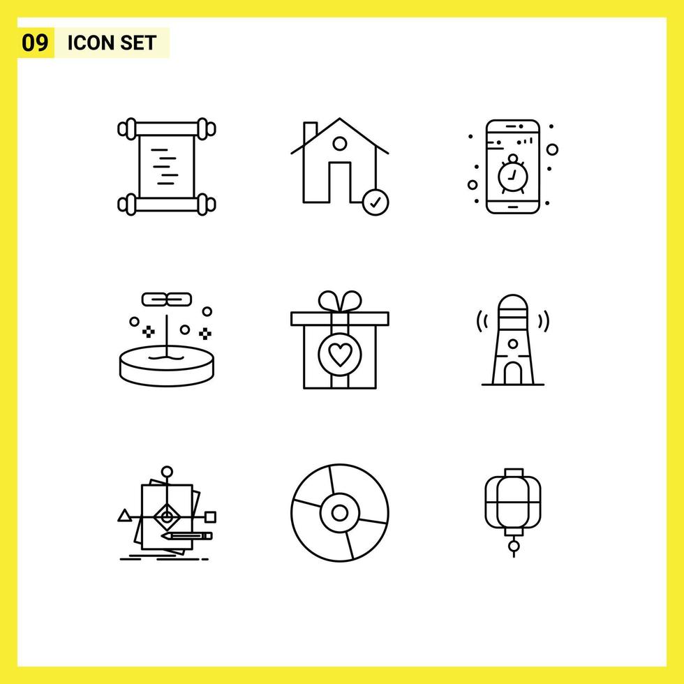 modern uppsättning av 9 konturer och symboler sådan som gåva laboratorium app utbildning sluta redigerbar vektor design element