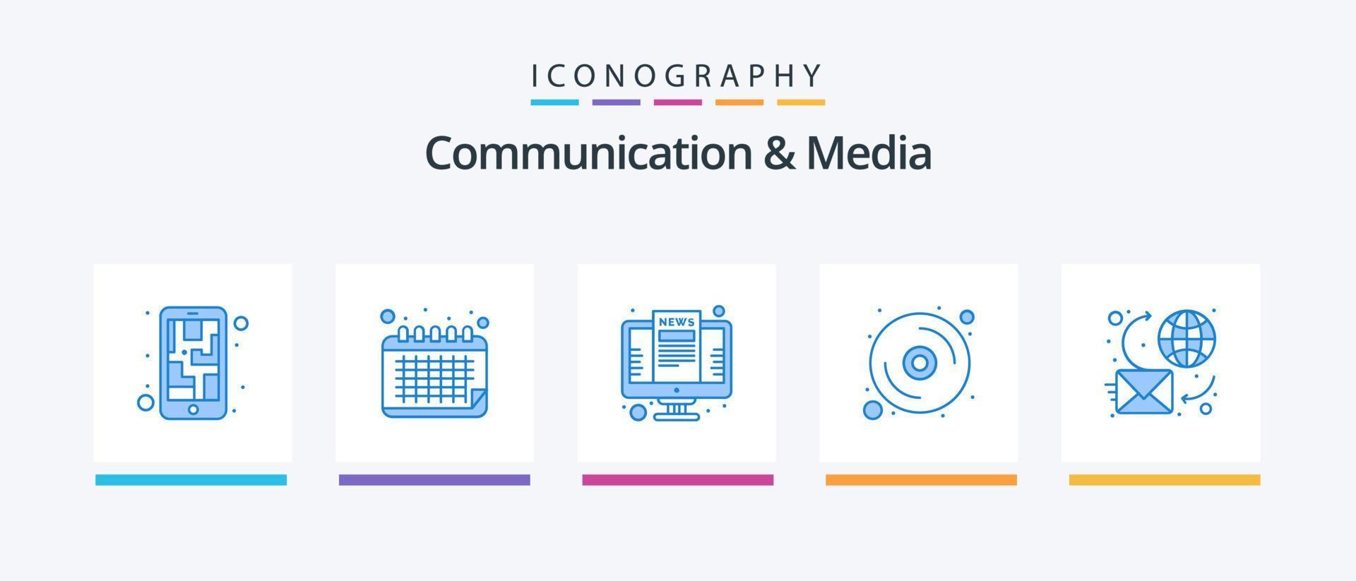 kommunikation och media blå 5 ikon packa Inklusive bubbla. dvd. dator. disk. uppkopplad. kreativ ikoner design vektor