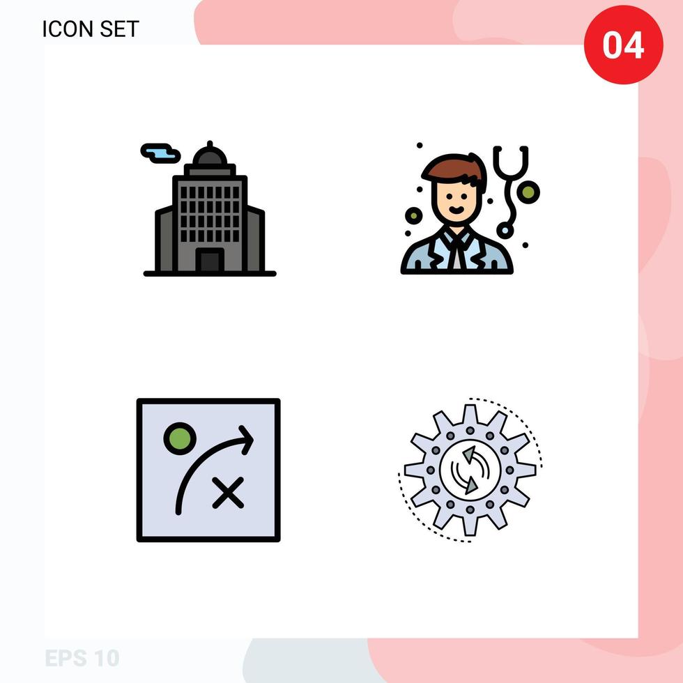 4 fylld linje platt Färg begrepp för webbplatser mobil och appar administrering förvaltning museum stetoskop produktion redigerbar vektor design element
