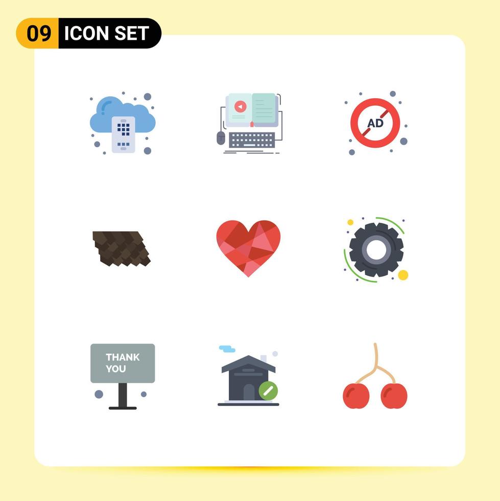 modern uppsättning av 9 platt färger pictograph av konstruktion bricka video tak blockera redigerbar vektor design element