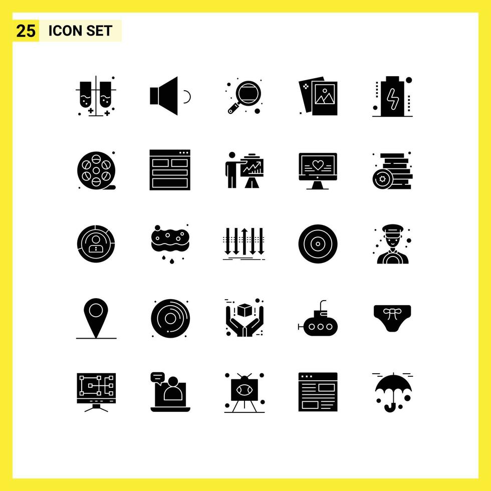 25 solides Glyphenpaket der Benutzeroberfläche mit modernen Zeichen und Symbolen der Batteriefotografie Lernfotogalerie bearbeitbare Vektordesignelemente vektor