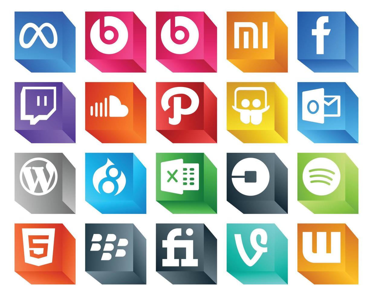 20 social media ikon packa Inklusive bil excel musik drupal wordpress vektor