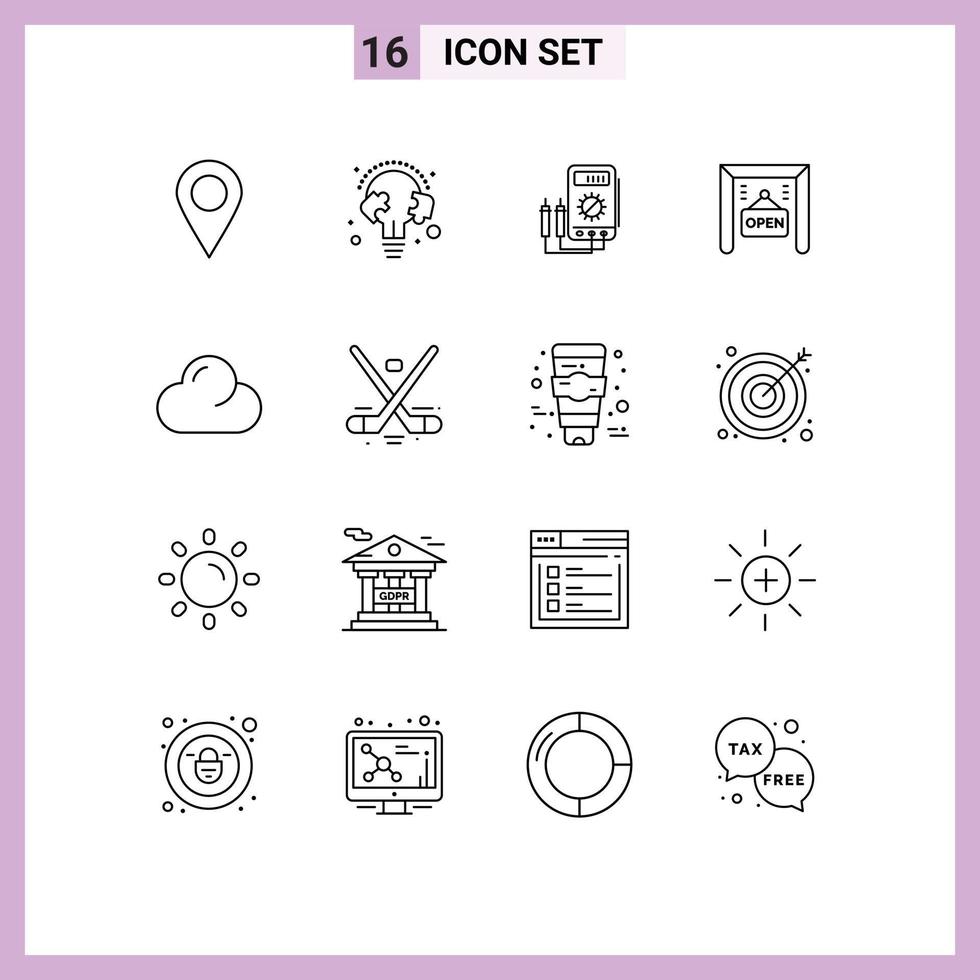 piktogram uppsättning av 16 enkel konturer av grumlig affär voltmeter öppen testare redigerbar vektor design element