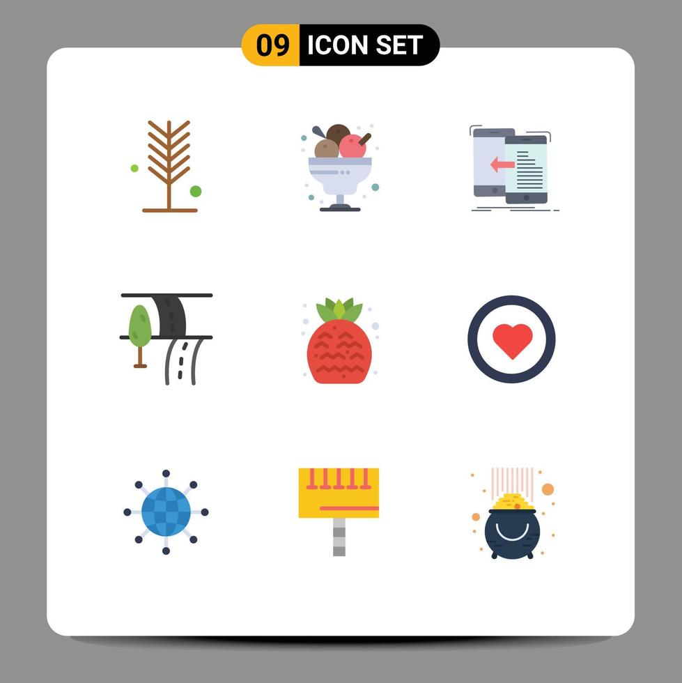9 thematische Vektor-Flachfarben und editierbare Symbole von Reisestraßeneis bewegen mobile editierbare Vektordesign-Elemente vektor