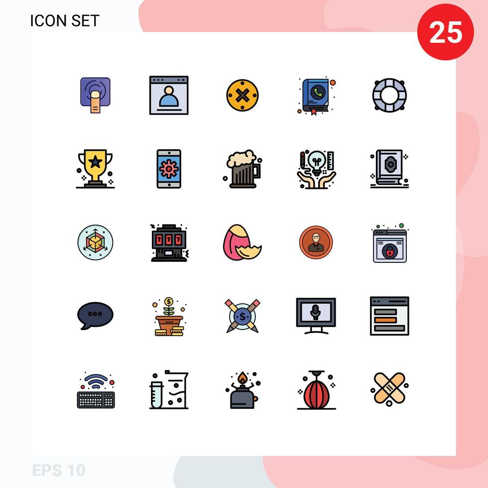 grupp av 25 fylld linje platt färger tecken och symboler för adress Kontakt profil bok annullera redigerbar vektor design element