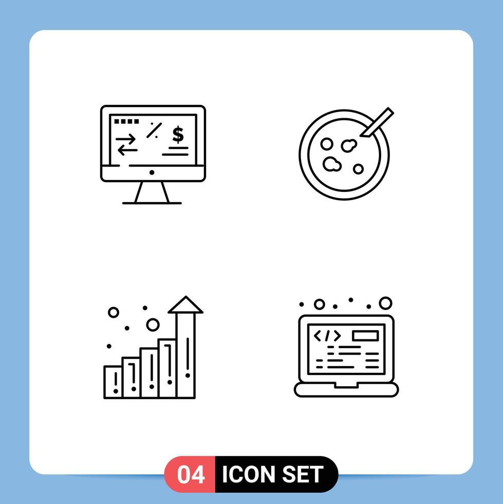 Stock Vector Icon Pack mit 4 Zeilen Zeichen und Symbolen für das Wachstum der Steuerregulierung Computeranalyse Codierung editierbare Vektordesign-Elemente