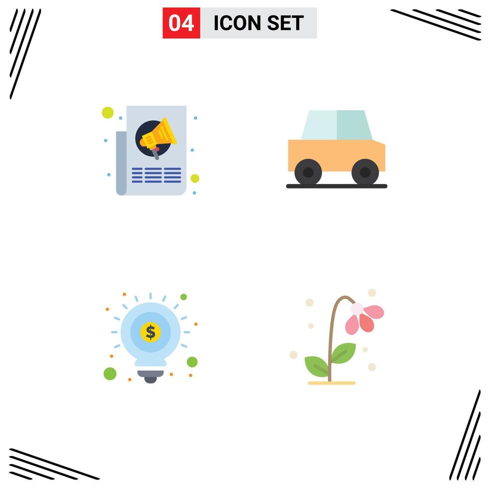 Stock Vector Icon Pack mit 4 Zeilen Zeichen und Symbolen für Anzeigen Idee Papier Auto SEO editierbare Vektordesign-Elemente