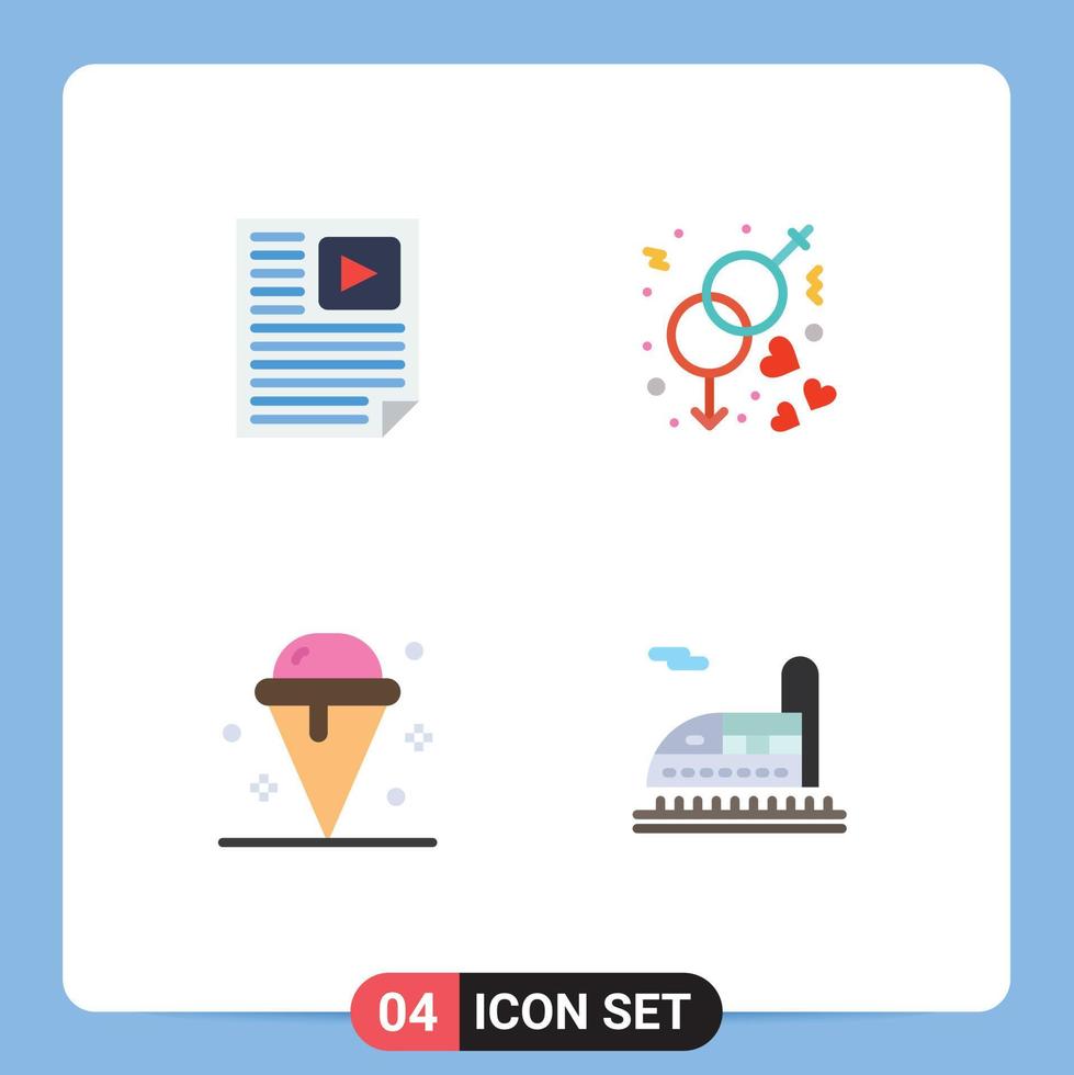 4 flaches Symbolkonzept für mobile Websites und Apps Datencreme Bericht Geschlecht Eis editierbare Vektordesign-Elemente vektor