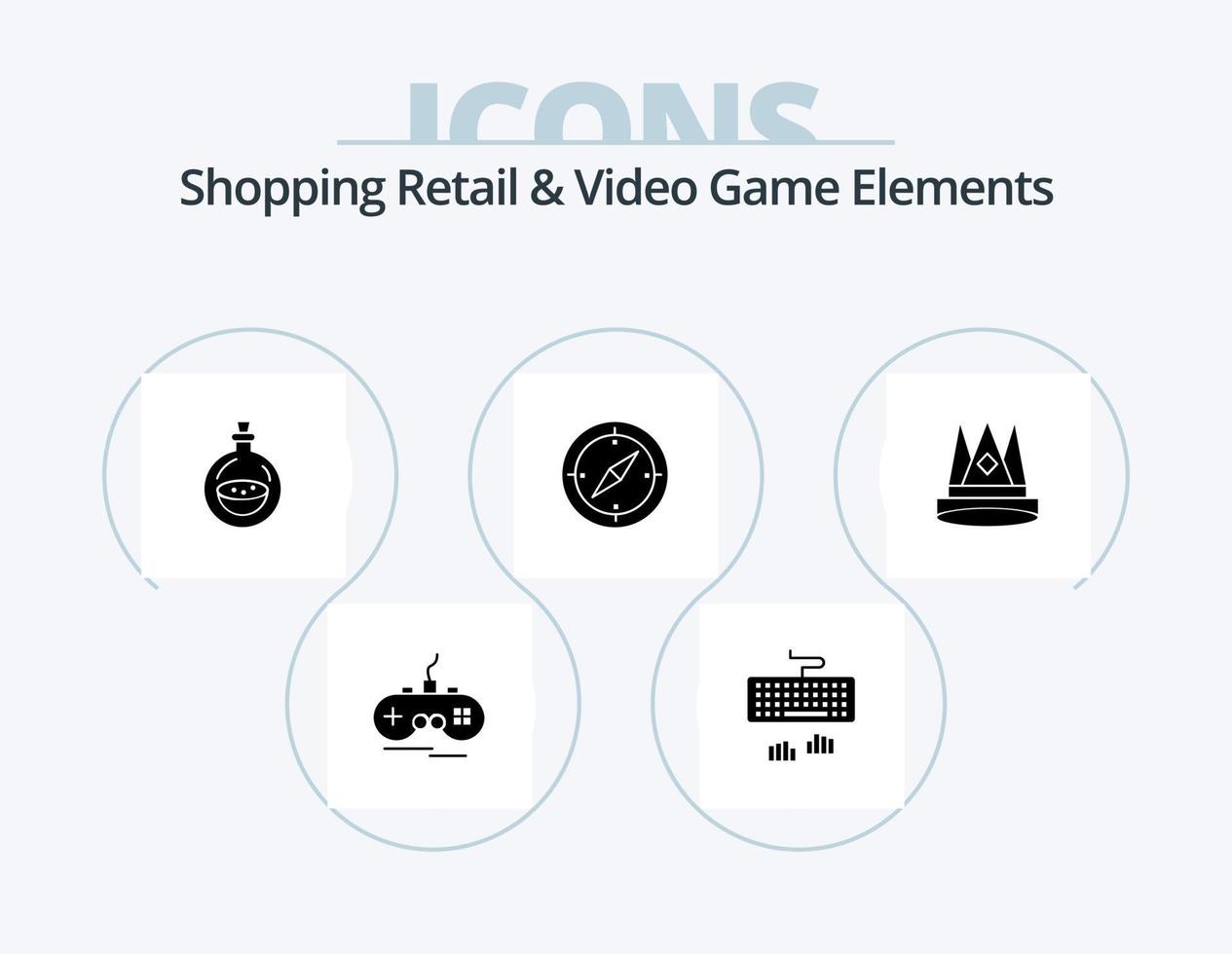 Einkaufen von Einzelhandels- und Videospielelementen Glyph Icon Pack 5 Icon Design. König. GPS. Parfüm. Kompass. Navigation vektor