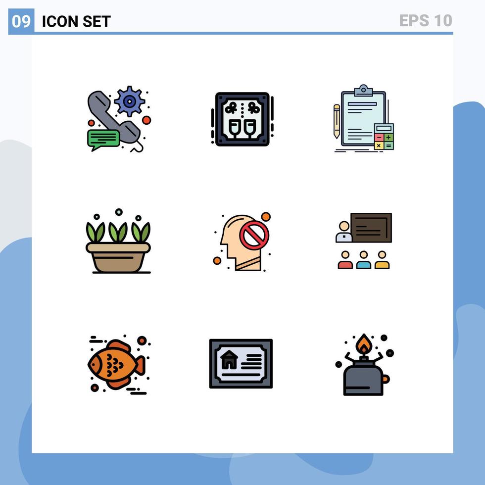 uppsättning av 9 modern ui ikoner symboler tecken för växt tillväxt Skål granska kalkylator redigerbar vektor design element