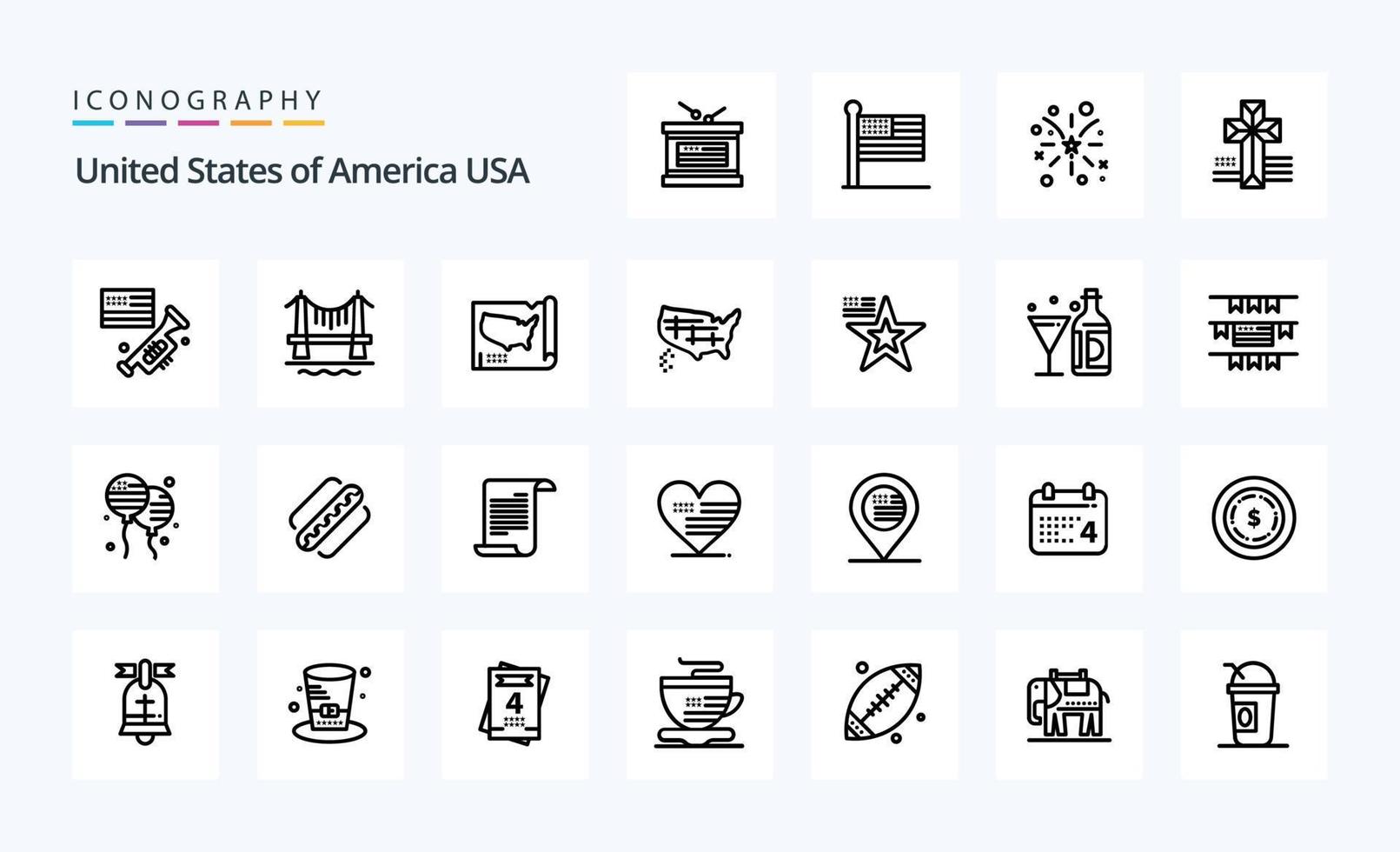 25 US-Linien-Icon-Pack vektor